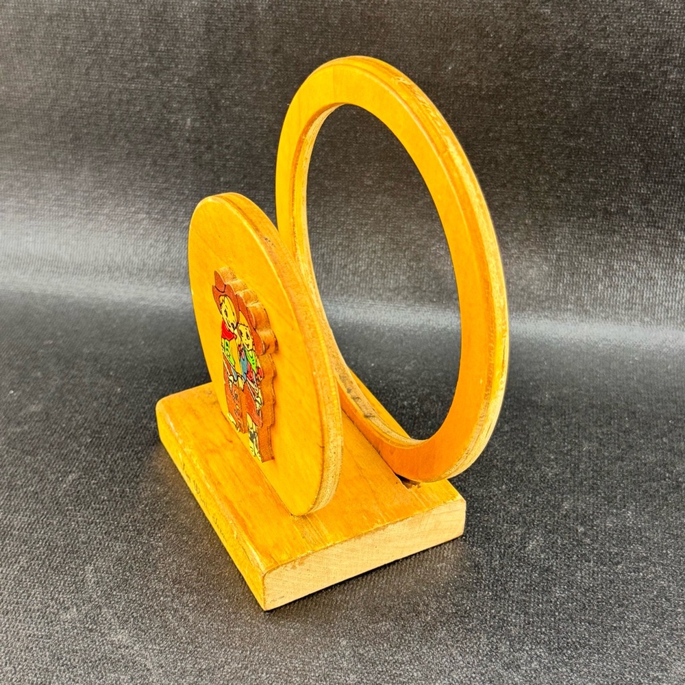 Vintage Wooden Cowboy Cowgirl Souvenir Napkin Holder Kitsch - Picture 2 of 7